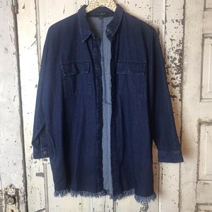 Oversized raw edge denim jacket
